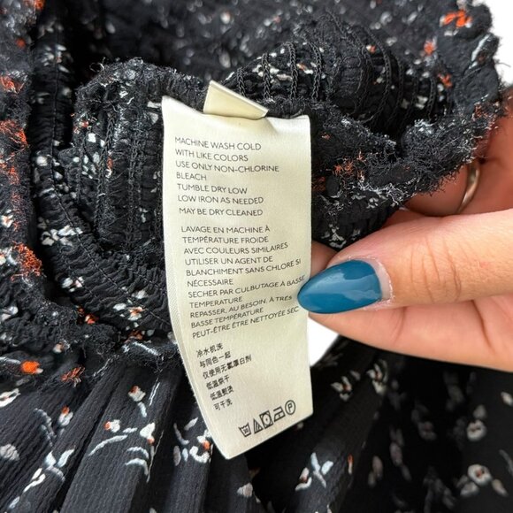 Free People Boho Floral Babydoll Smocked Crop Blouse Black Small Cottagecore - Picture 6 of 6